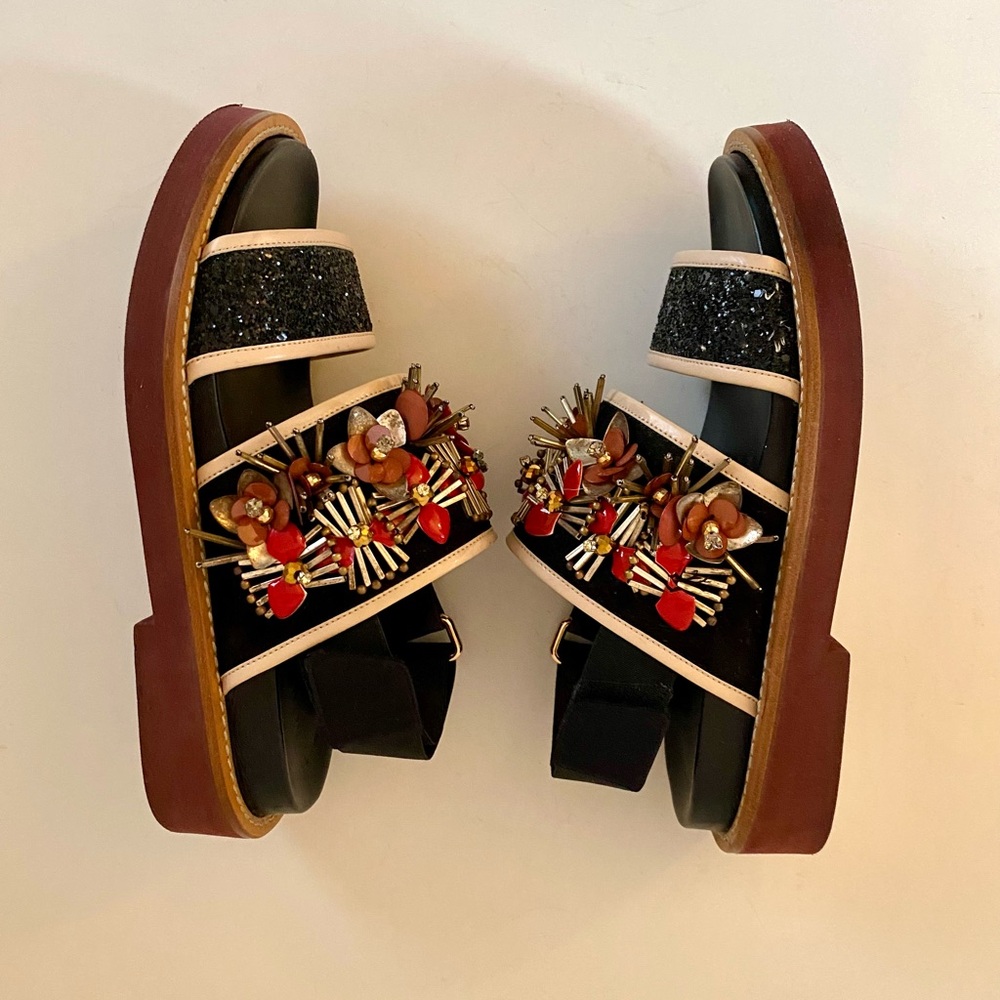 MARNI LIMITED EDITION FUSSBETT BLACK GLITTER BEADED SANDAL - Picture 11 of 13